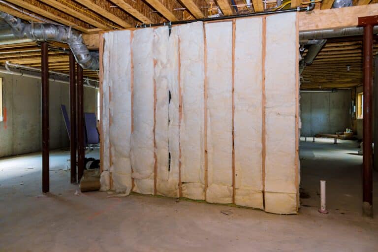 insulation of basement with fiberglass cold barrier and insulation material