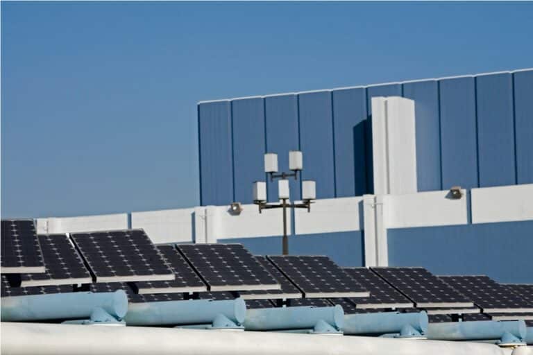solar panels in cityscape